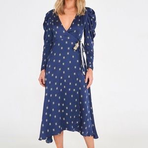 Farm Rio Wink Wink Deep Blue Wrap Dress Size XS